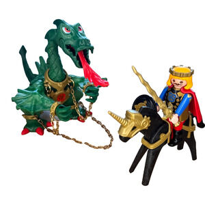 Playmobil 3840 Green Dragon and Prince Knight Vintage Retired Set COMPLETE toys